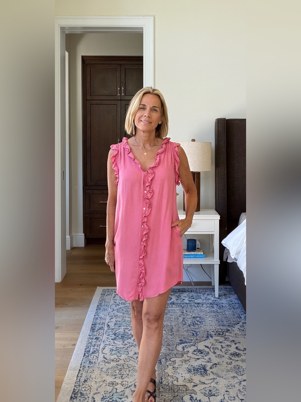 dylan Pink Ruffle-Trim Sleeveless Shift Dress